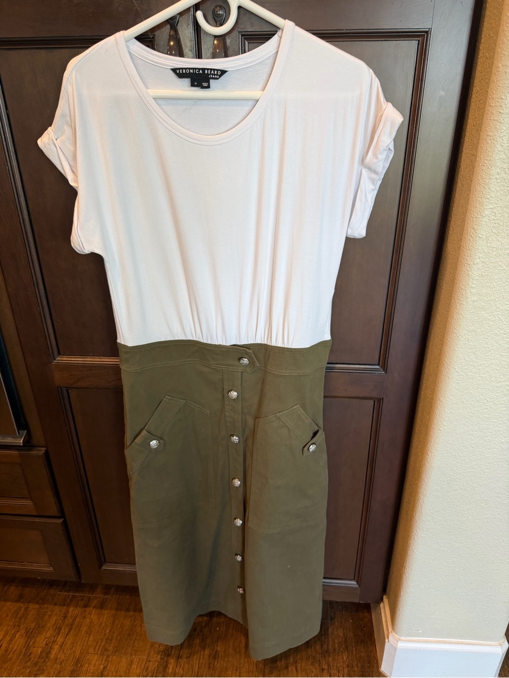 Veronica Beard Jeans mixed-media utility midi dress white short sleeve M